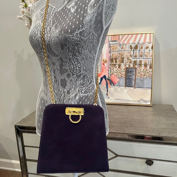 Iconic Vintage Suede Salvatore Ferragamo Princess Diana Clutch Bag Gancini Clasp - Picture 14 of 16